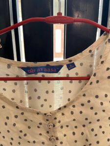 Beige Cotton Kurta with Polka Dots