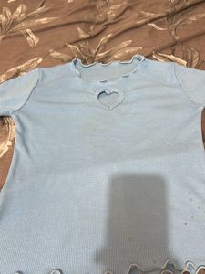 Cute Baby Blue Heart Cutout Top