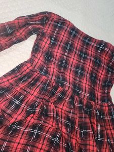 Red Plaid Long Sleeve Dress