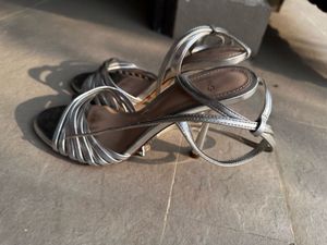 Silver Strappy Flat Sandals