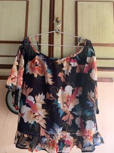 Boho Floral Chiffon Cold Shoulder Blouse