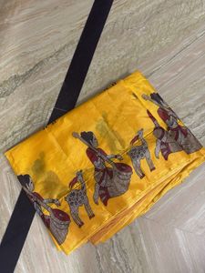 Vibrant Yellow Saree with Folk Art Print