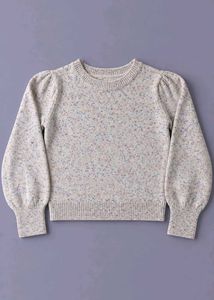 PASTEL SPECKLED PUFF-SLEEVE KNIT SWEATER