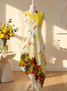 Chic Yellow Floral Maxi Asymmetrical Dress