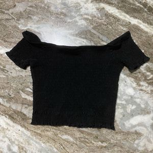 Black Off-Shoulder Crop Top