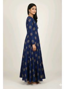 Elegant Blue Printed Ethnic short gown