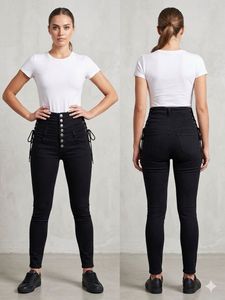 Black High-Waisted Lace-Up Jeans