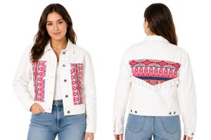 White Denim Jacket with Embroidered Detail
