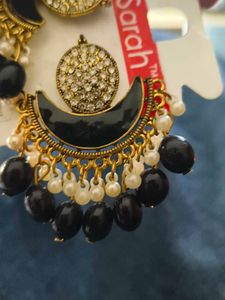 Designer Black &amp; Pearl Jhumka Earrings