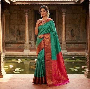 Elegant Teal & Magenta Silk Saree