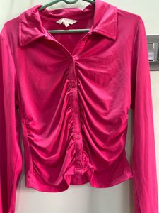 H&amp;M Hot Pink Ruched Long Sleeve Top