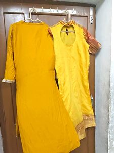 Vibrant Yellow Kurta Set with Floral Embroidery