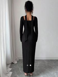 Chic Black Ribbed Mock Neck Dress