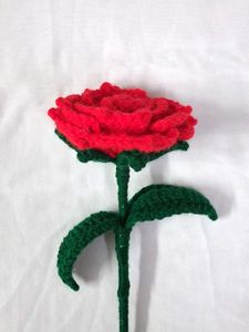 🌹 Handmade Crochet Red Rose (Single Stem)