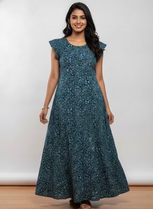 Flowy Floral Bird Print Maxi Dress