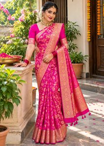 Stunning Pink Banarasi Silk Saree