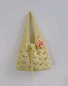 Chic Crochet Tote Bag with Floral Accent