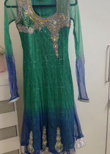 Stunning Green &amp; BlueEmbellished Wedding Kurta Set