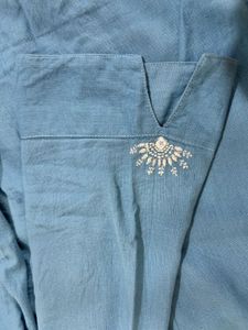 Dusty Blue Mandala Print Kurta with Pocket