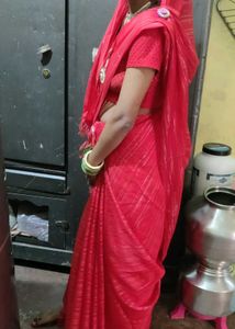 Red Saree with Silver Stripes