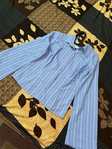 Blue Striped Button-Up fitted Shirt