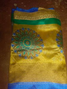 Beautiful Golden Saree with Floral Print