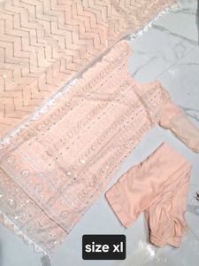 Elegant Peach Embroidered Kurta Set 3pc