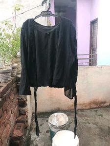Stylish Black Pleated Tunic Top