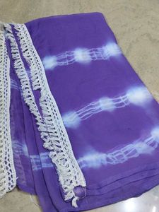 Purple Tie-Dye Dupatta with Lace