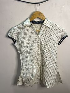 Chic White Printed Button-Up Top