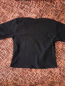 Black Ribbed Square Neck Top