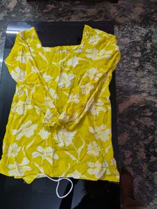 Vibrant Yellow Floral short kurti
