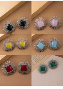 Boho Sunburst Square Stud Earrings