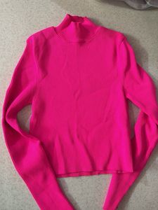 Hot Pink Ribbed Mock Neck Top