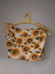Sunflower Print Tie-Strap Crop Top with skirt