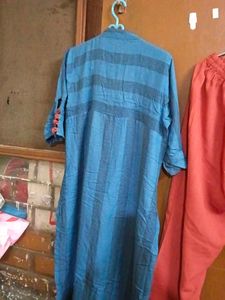 Blue Kurta Set with Red Pants