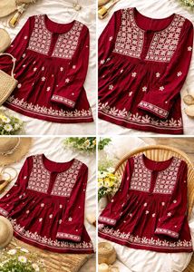 Maroon Embroidered Kurta Top