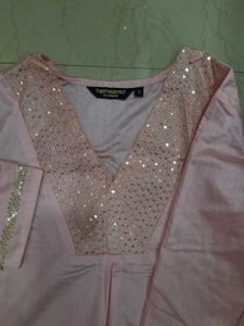 Pink Sequined Neckline Kurta
