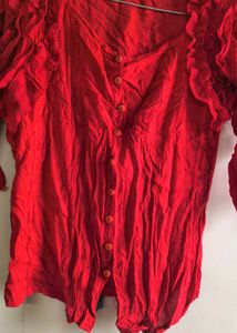 Red Ruffled Cotton Blouse