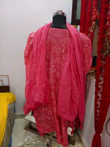 Pink Embroidered Kurta Set with Dupatta