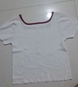 White Square Neck Button-Up Top
