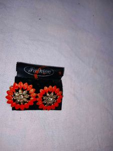 Stunning Red &amp; Gold Floral Earrings