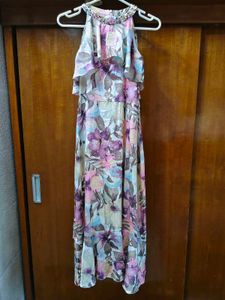 Floral Maxi Dress with Embellished Neckline