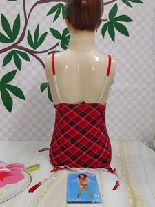 (1442)Red Plaid Lingerie Set