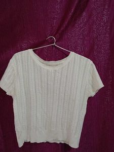 White Knit Cropped Top