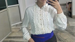 Elegant White Button-Down Blouse.