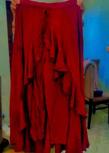 Elegant Red Ruffled Maxi Skirt