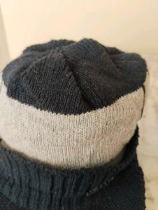 Striped Knit Beanie with Visor