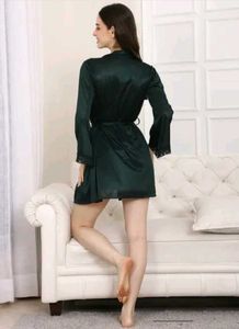 Shein Spaghetti Strap Lace Trim Slit Nightie &amp; Rob