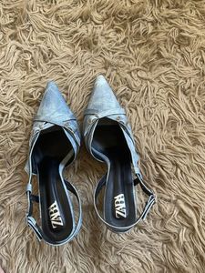 Zara Stylish Denim(faux) Slingback Heels
